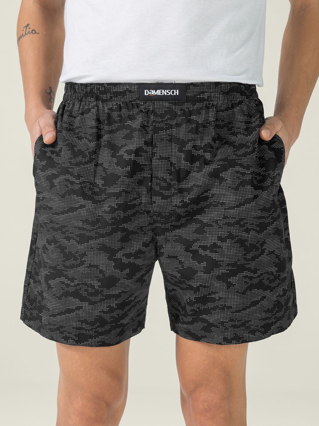 

DAMENSCH Men Printed Pure Cotton Boxer Shorts, Black