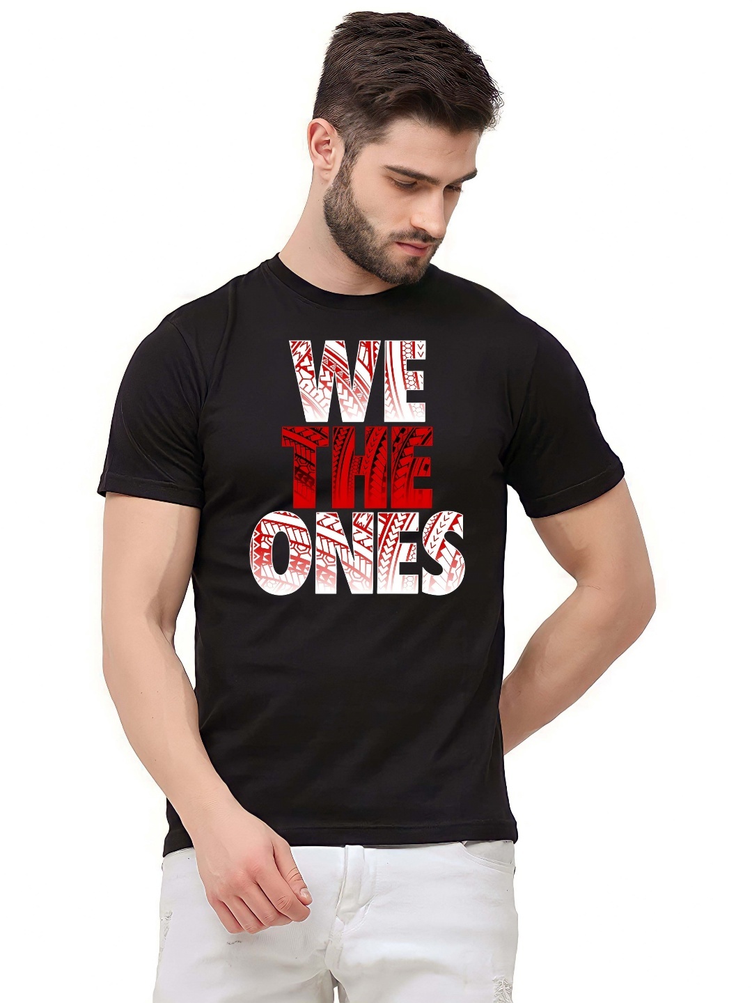 

BOWLIFESTYLE Men Typography Printed Round Neck Pure Cotton T-shirt, Black