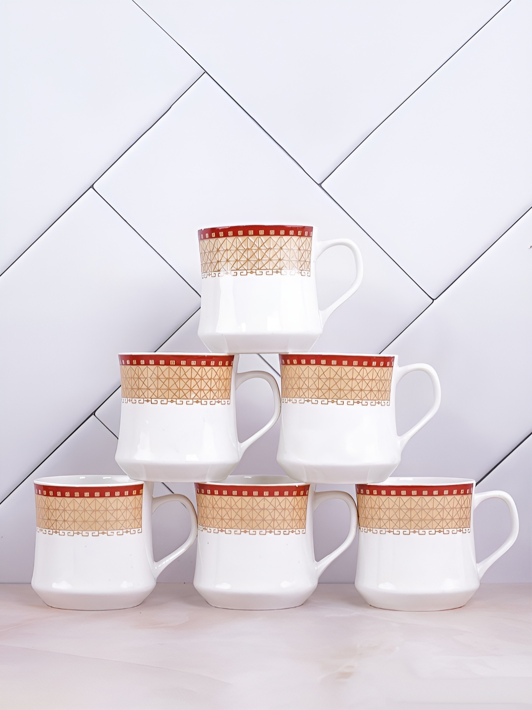 

UPC White & Red Floral Printed Ceramic Glossy Cups Set of Cups and Mugs