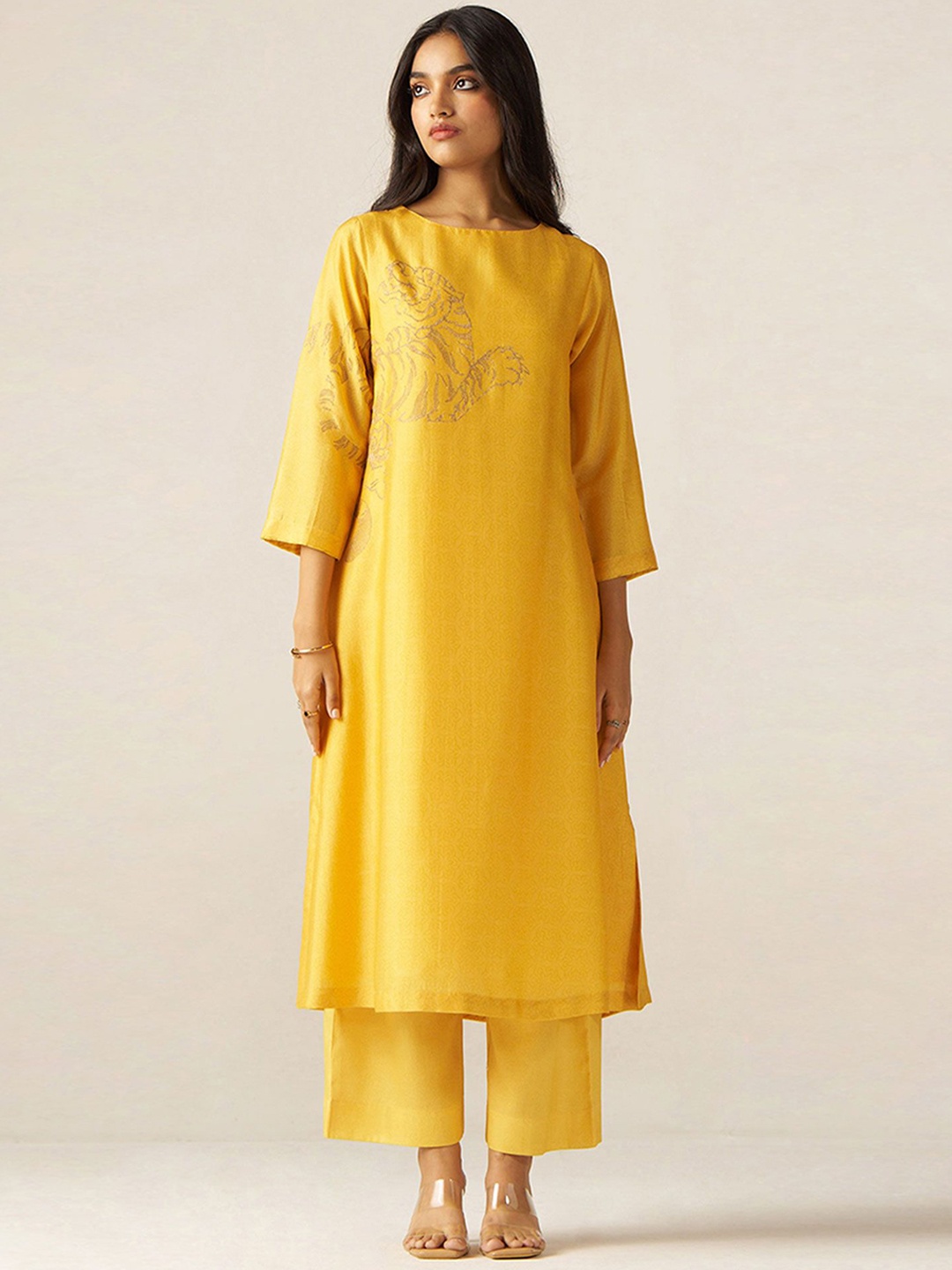 

Self Design Sherni Self Design Tunic & Palazzo Ethnic Co-ords, Yellow