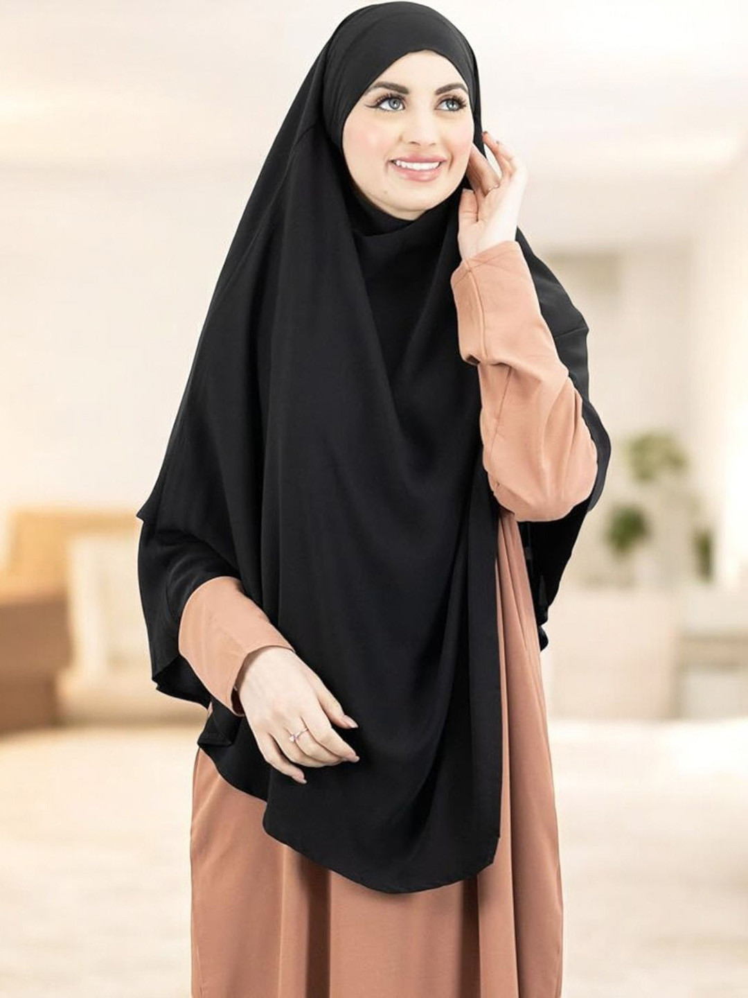 

MUSHKIYA 2-Layer Triangle Prayer Hijab Cum Naqab with Tie-Back Design, Black