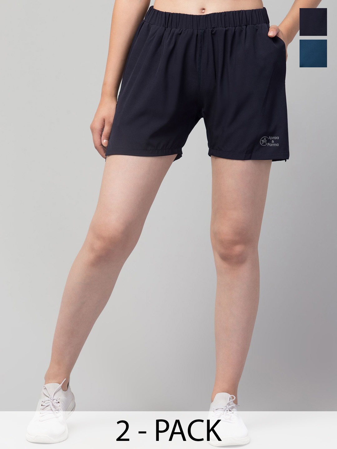 

Apraa & Parma Women Pack of 2 Regular Fit Mid-Rise Running Sports Shorts, Blue