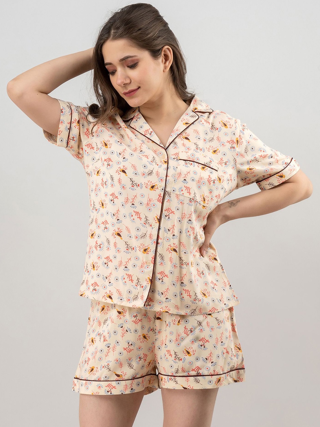 

PRETTY LOVING THING Women Floral Printed Night suit, Yellow