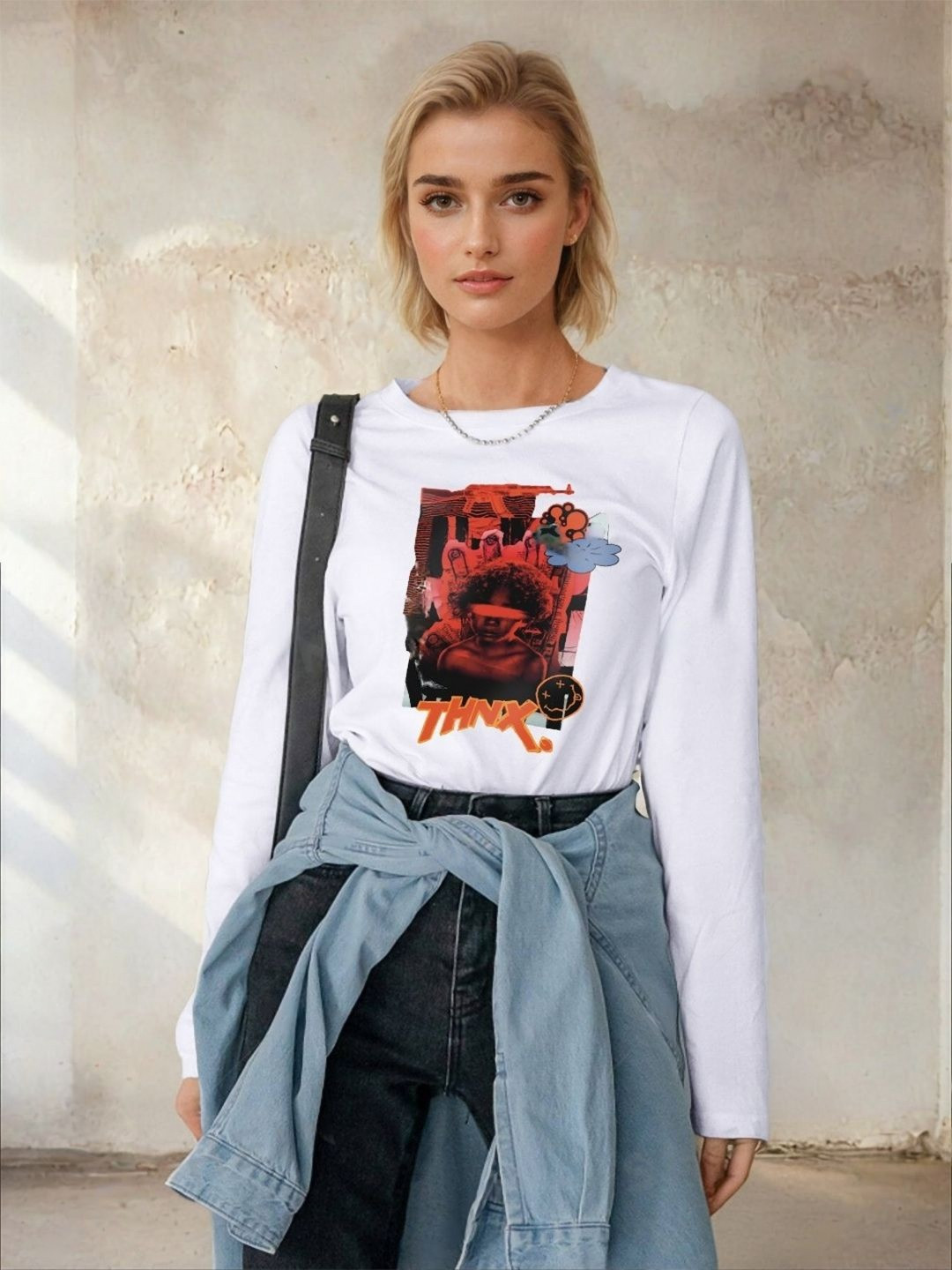 

DressBerry Women Graphic Printed Long Sleeves Casual T-shirt, White