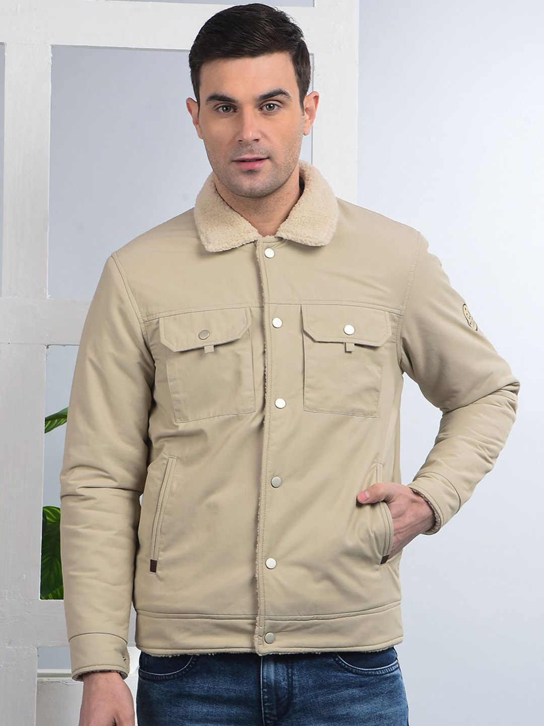 

COBB Men Spread Collar Solid Casual Lightweight Tailored Jacket, Beige