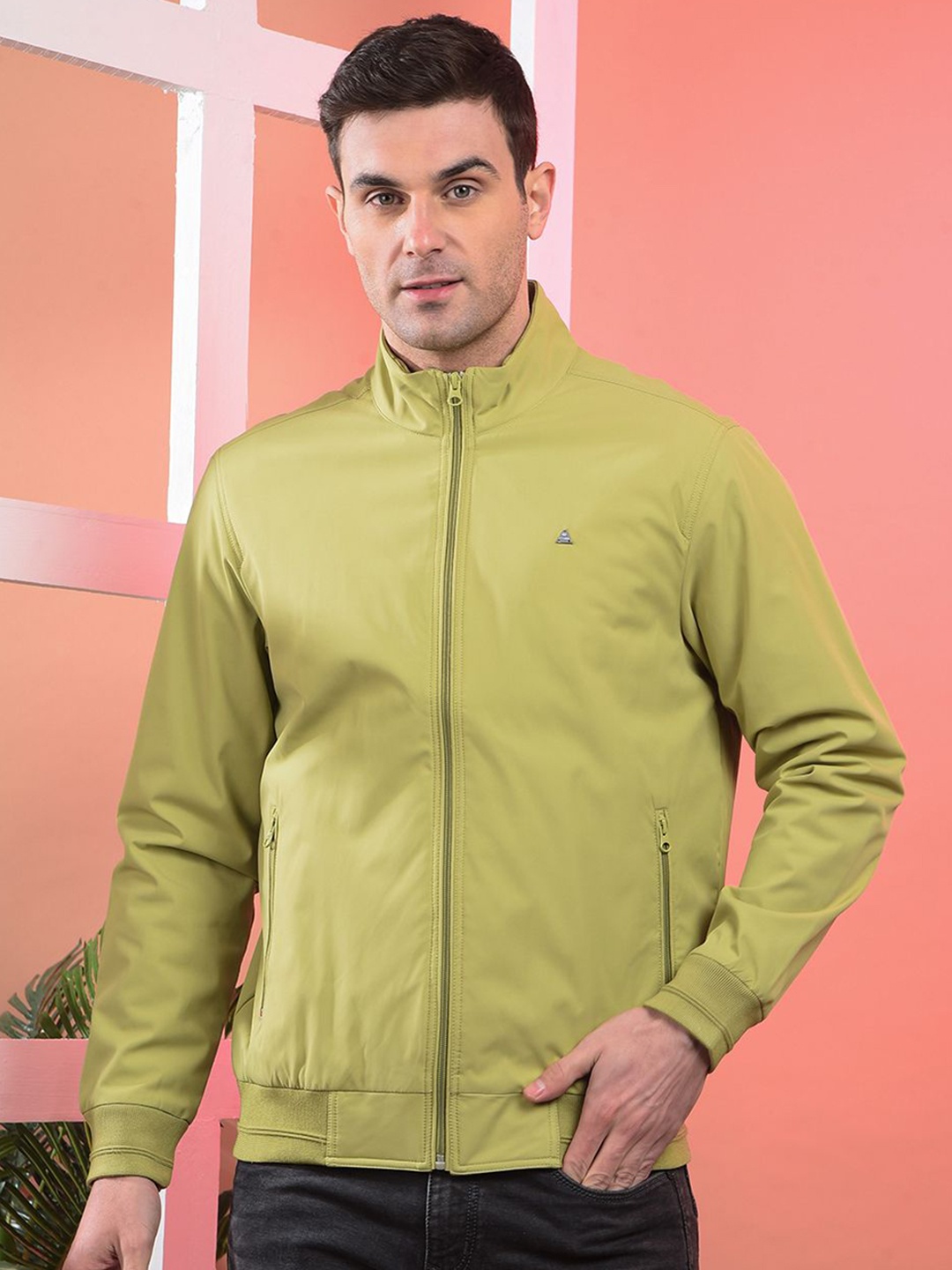 

COBB Men Mock Collar Solid Casual Lightweight Bomber Jacket, Green