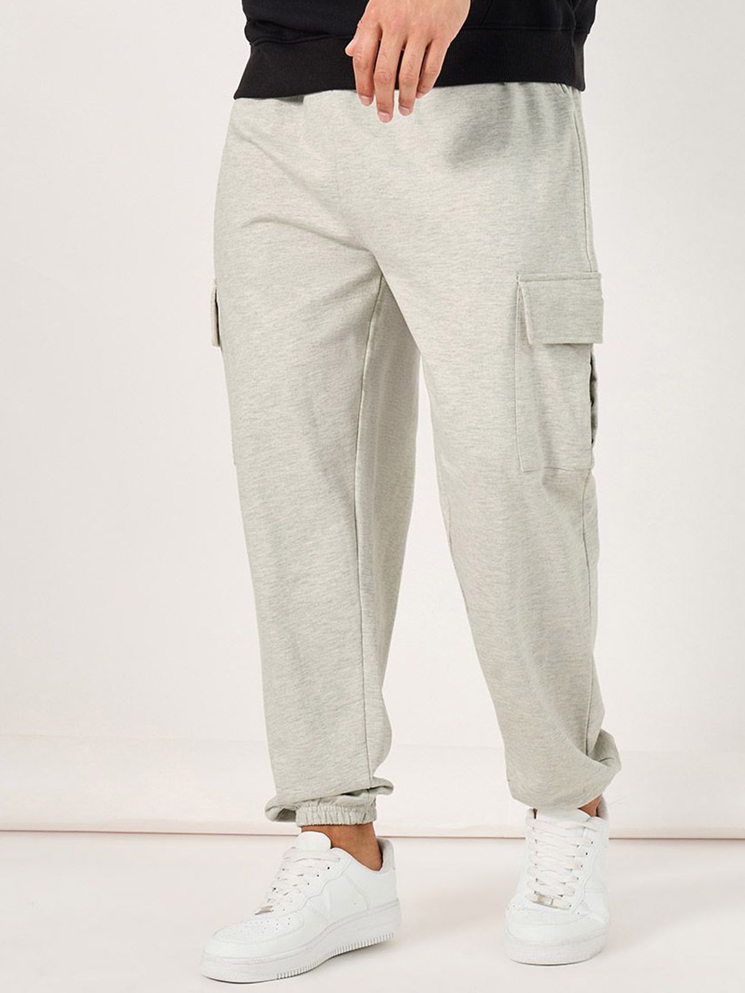 

Styli Men Oversized Fit Cargo Cotton Joggers, Cream