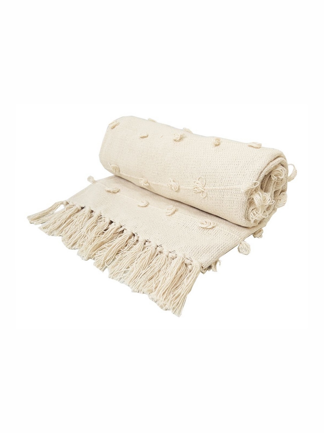 

Fashion Throw Cream-Coloured Striped Mild Winter 210 GSM Double Bed Blanket