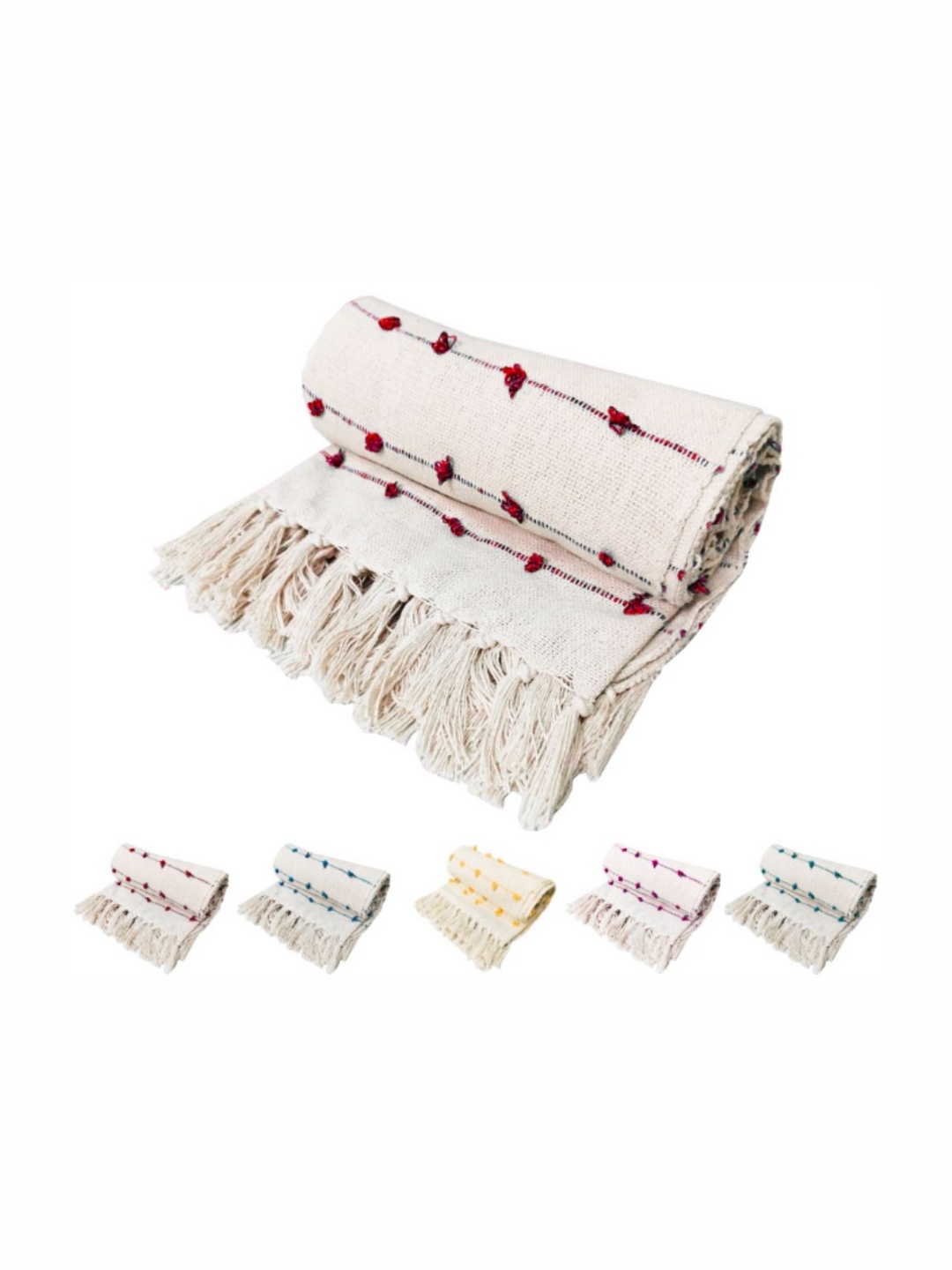 

Fashion Throw Off White & Maroon Striped Mild Winter 210 GSM Cotton Double Bed Blanket