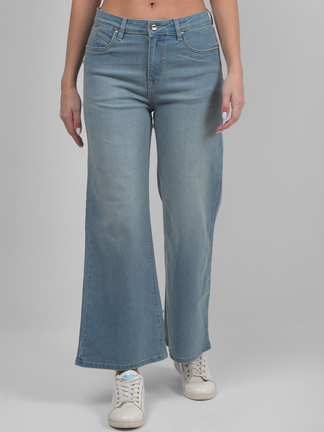 

Numero Uno Women Cotton Wide Leg High-Rise Stretchable Jeans, Blue