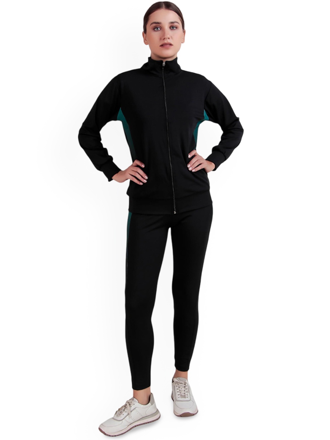 

BENZOS Women Mock Collar Tracksuit, Black