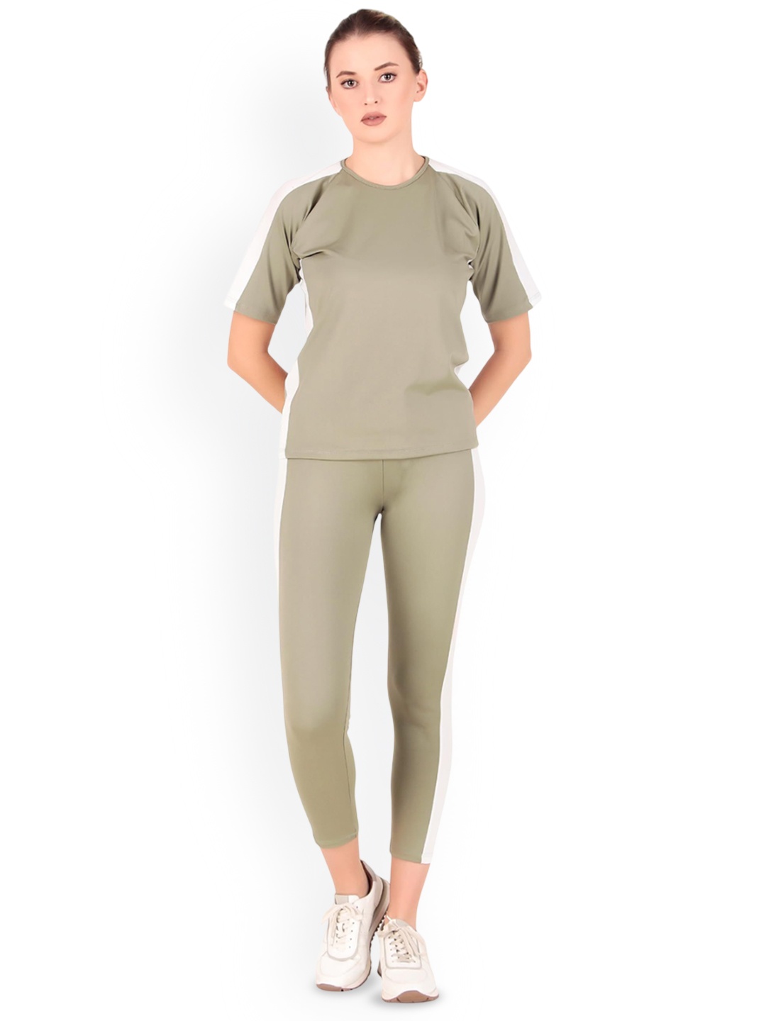 

BENZOS Women Short Sleeves T-Shirt With Tights Co-Ords, Grey