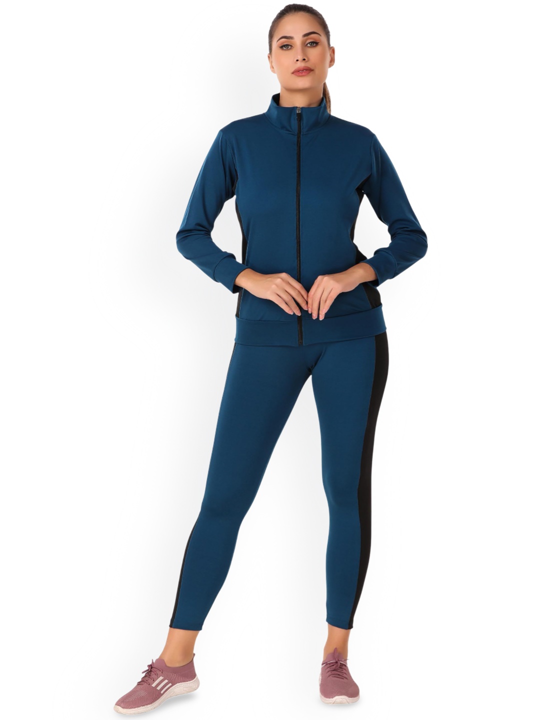 

BENZOS Women Mid-Rise Mock Collar Sports Tracksuit, Blue