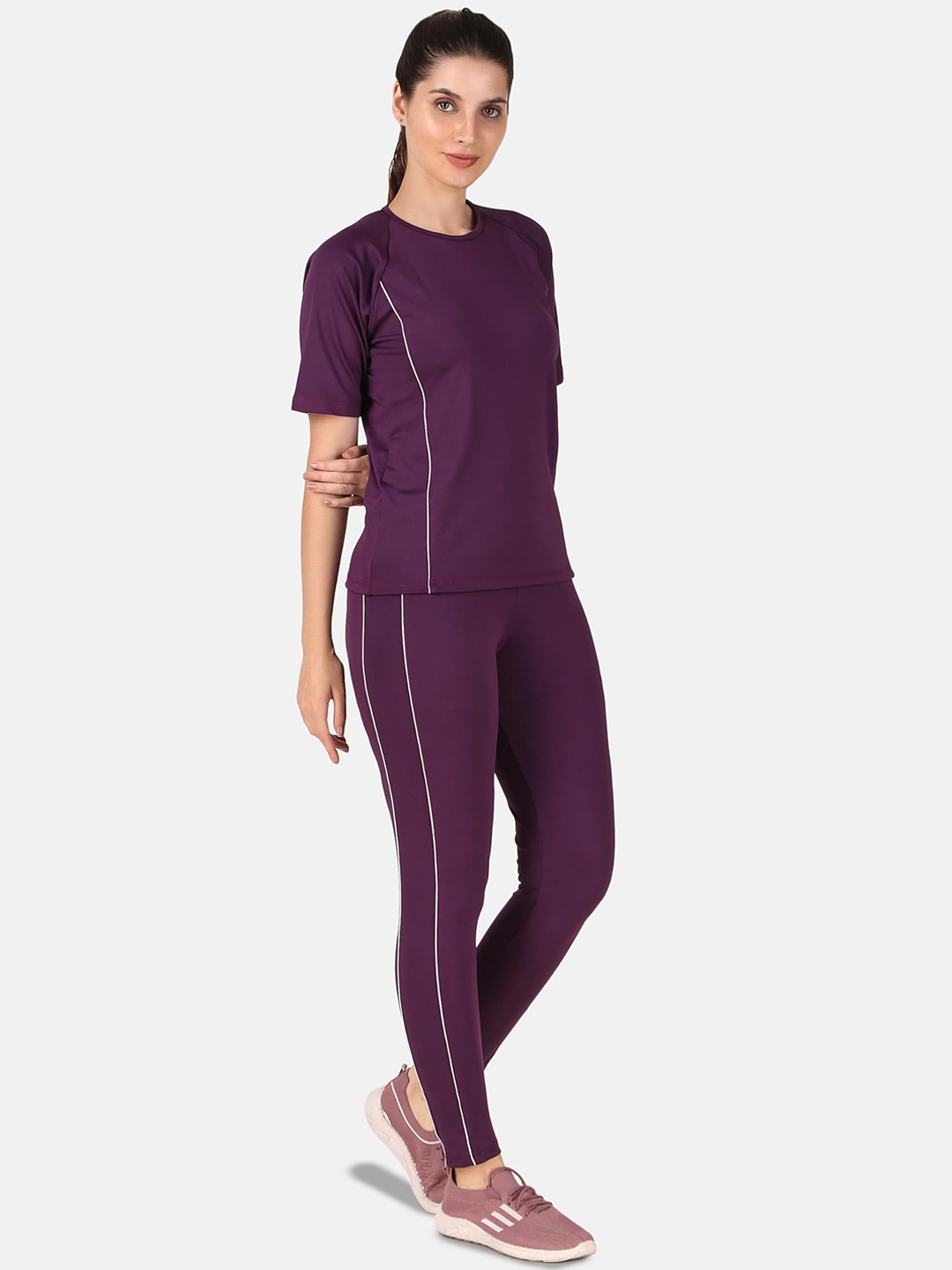 

BENZOS Round Neck T-Shirt With Leggings Co-Ords, Purple
