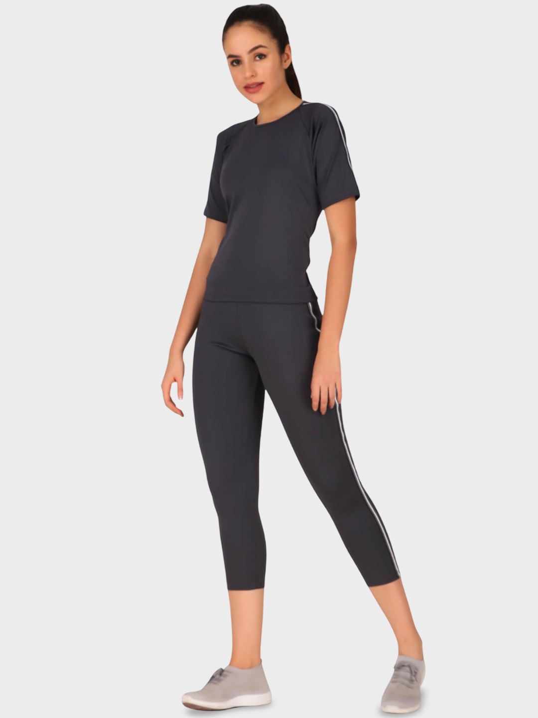 

BENZOS Short Sleeves T-Shirt With Capris Co-Ords, Grey