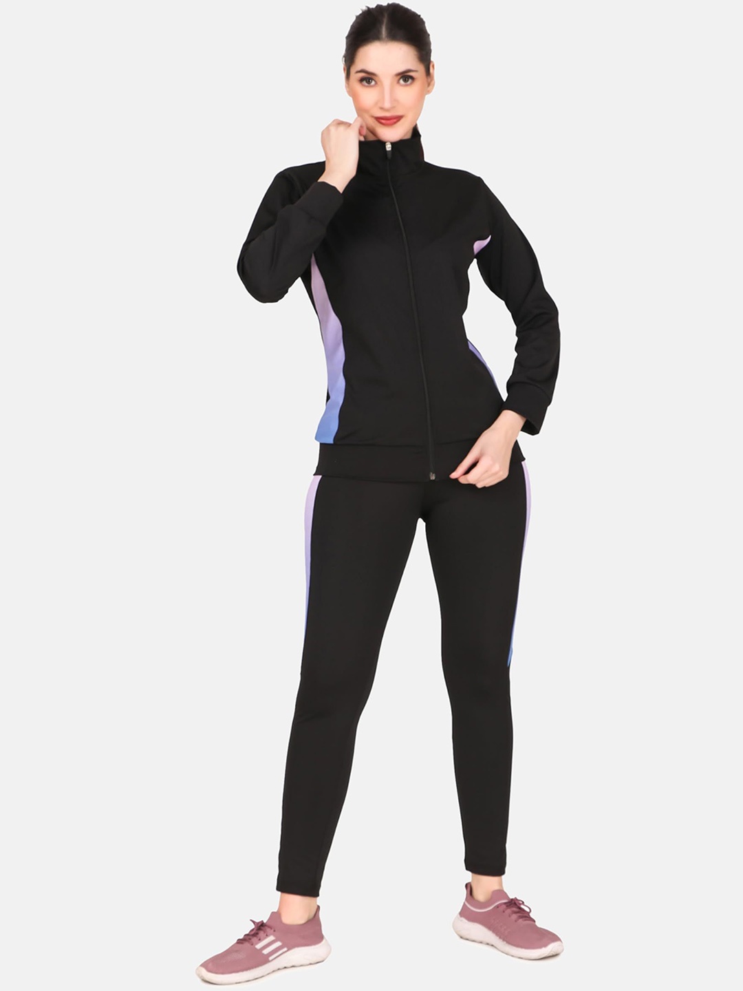 

BENZOS Women Mock Collar Mid-Rise Tracksuits, Black