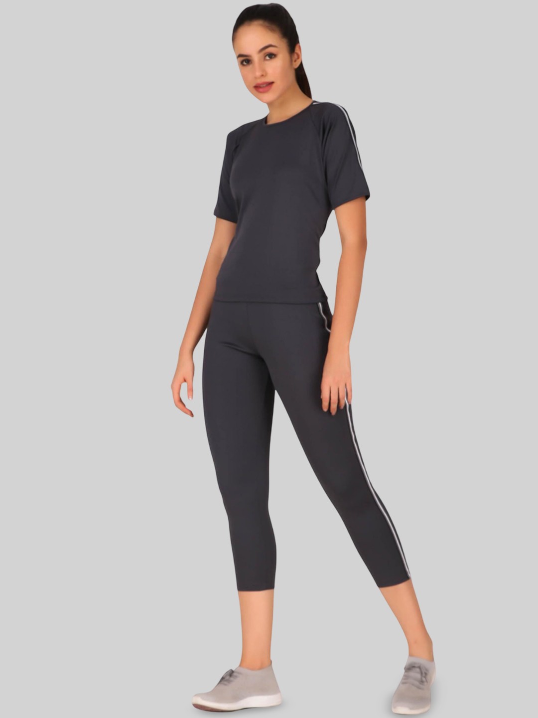 

BENZOS Short Sleeves T-Shirt With Capris Co-Ords, Grey