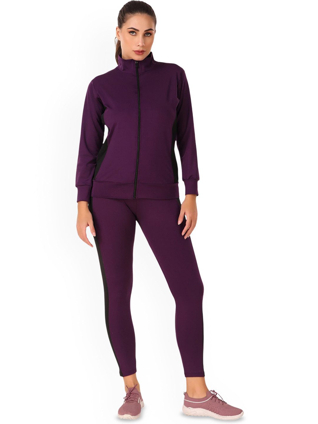 

BENZOS Women Mock Collar Tracksuit, Purple