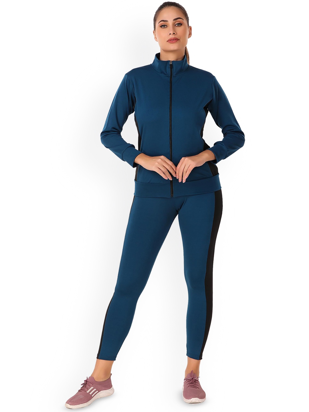 

BENZOS Women Mock Collar Mid-Rise Tracksuit, Blue