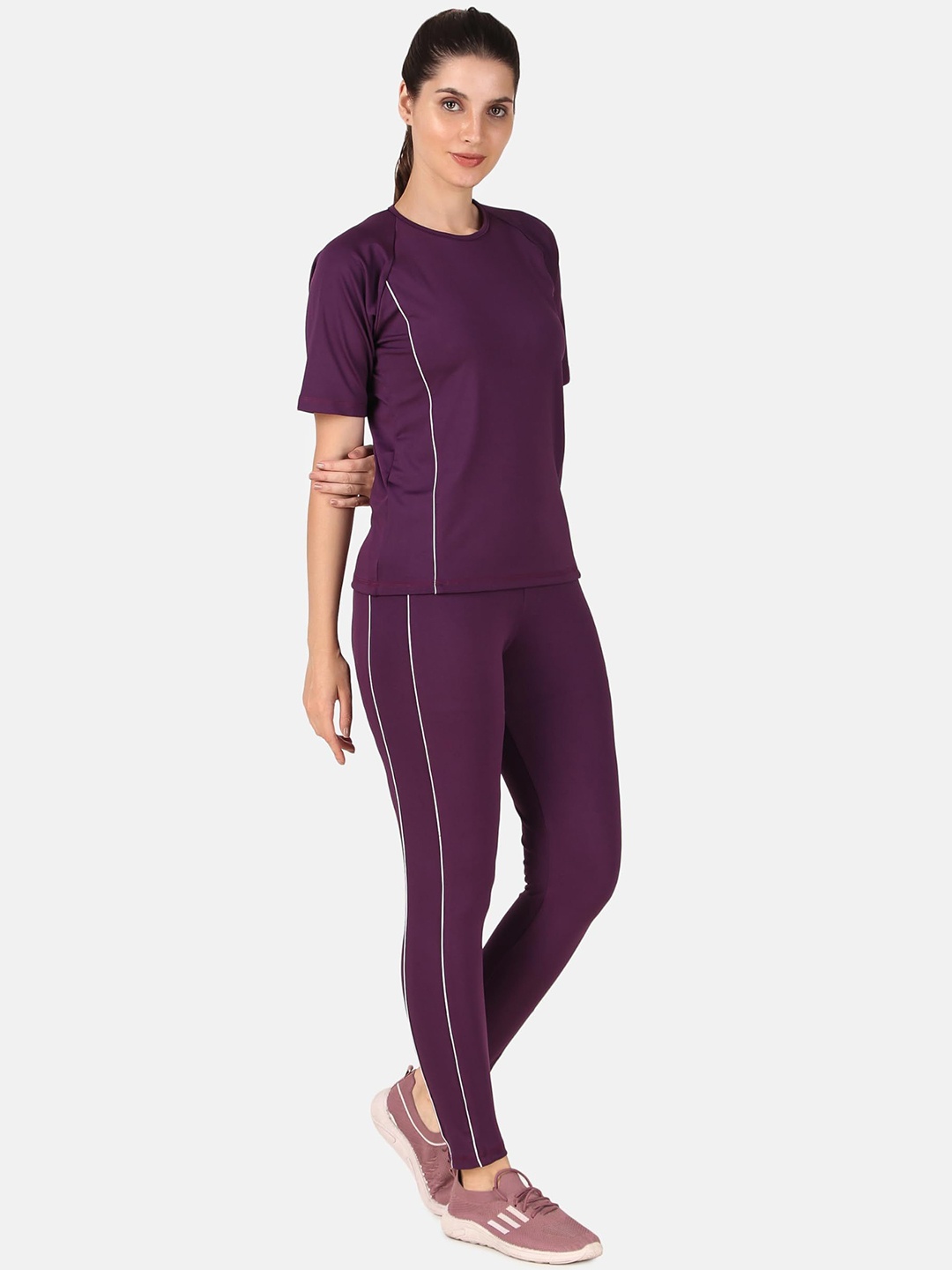 

BENZOS Round Neck T-Shirt With Tights, Purple