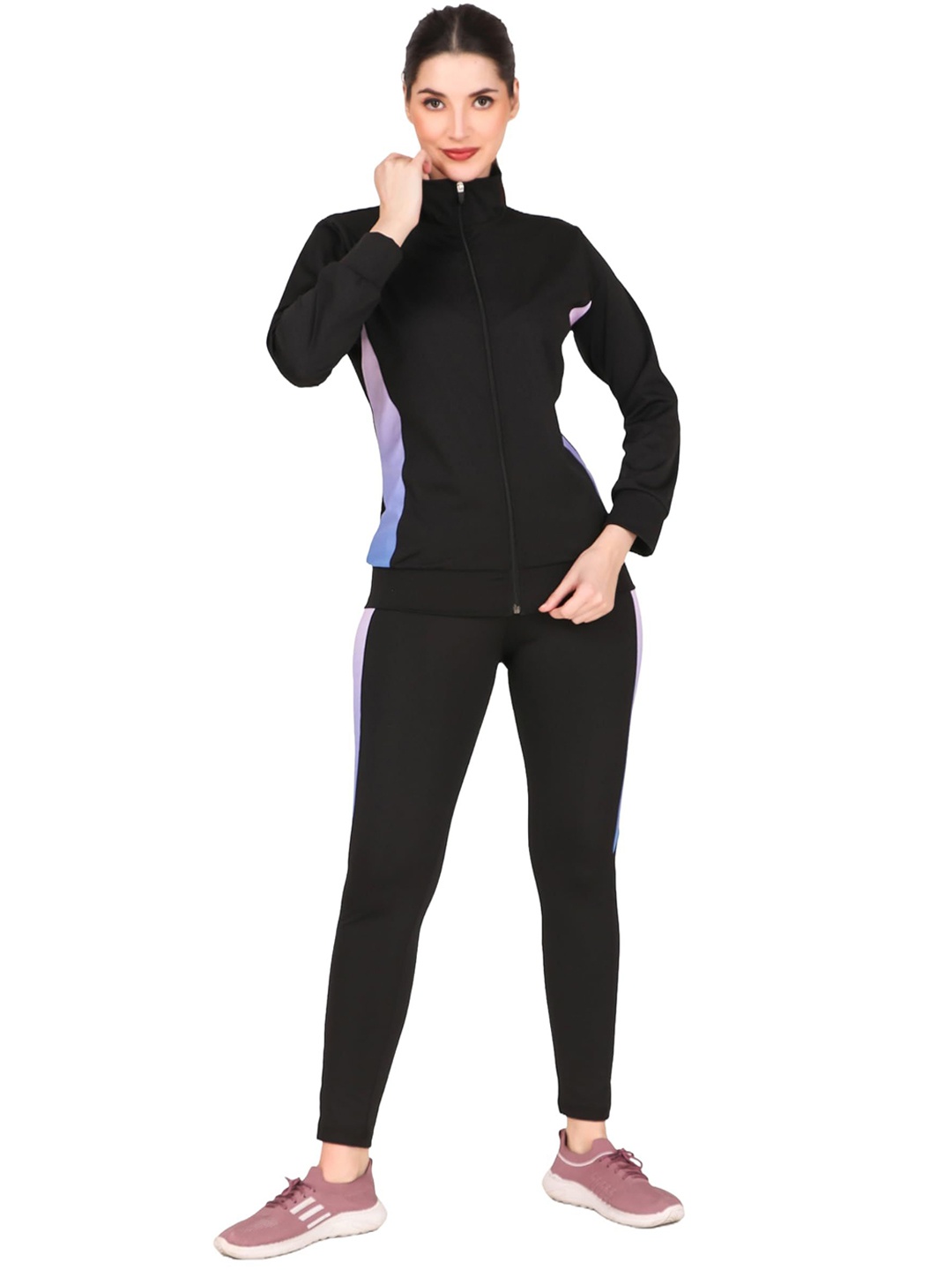 

BENZOS Women Mock Collar Mid-Rise Tracksuit, Black