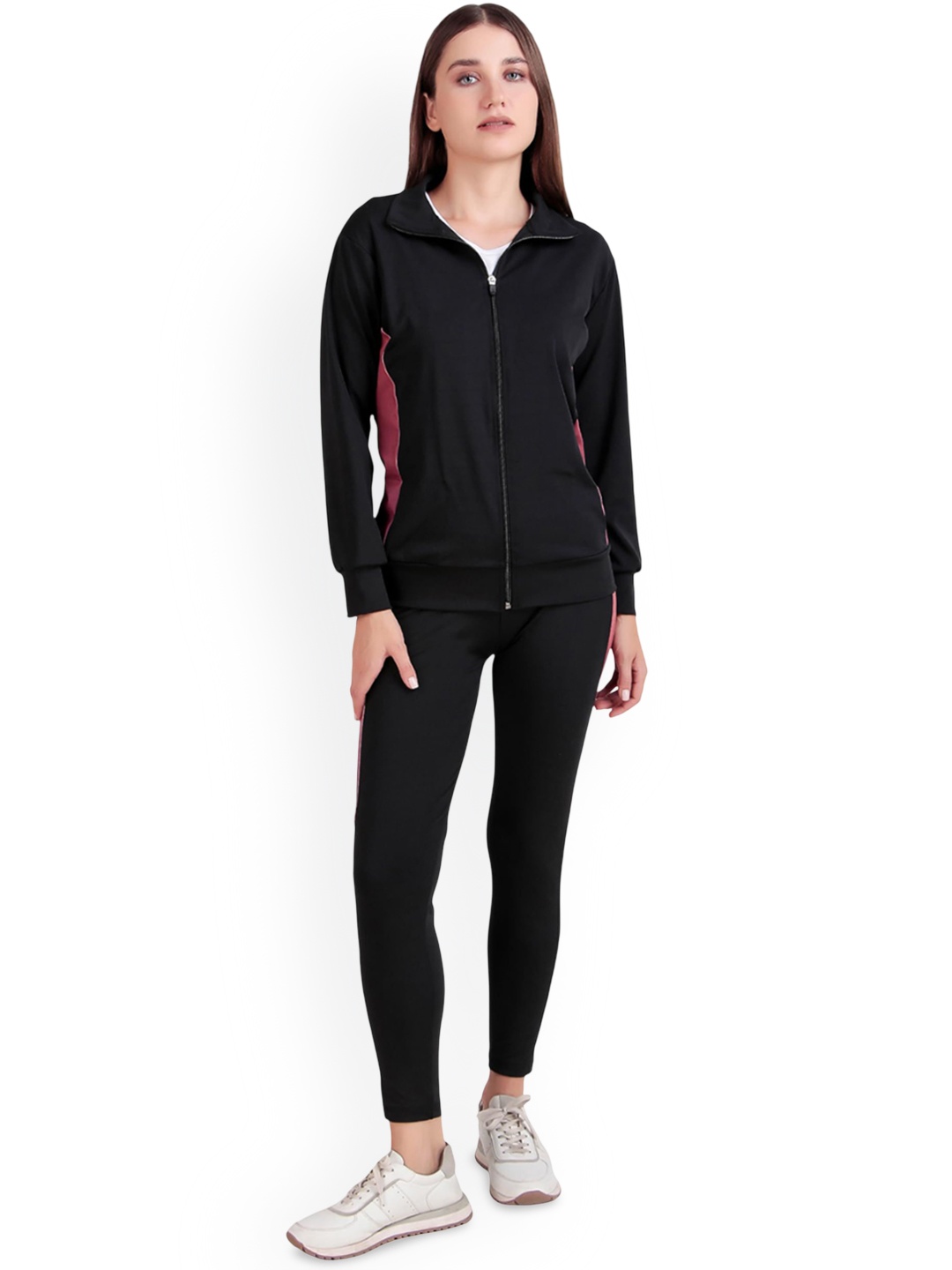 

BENZOS Women Mock Collar Mid-Rise Tracksuit, Black