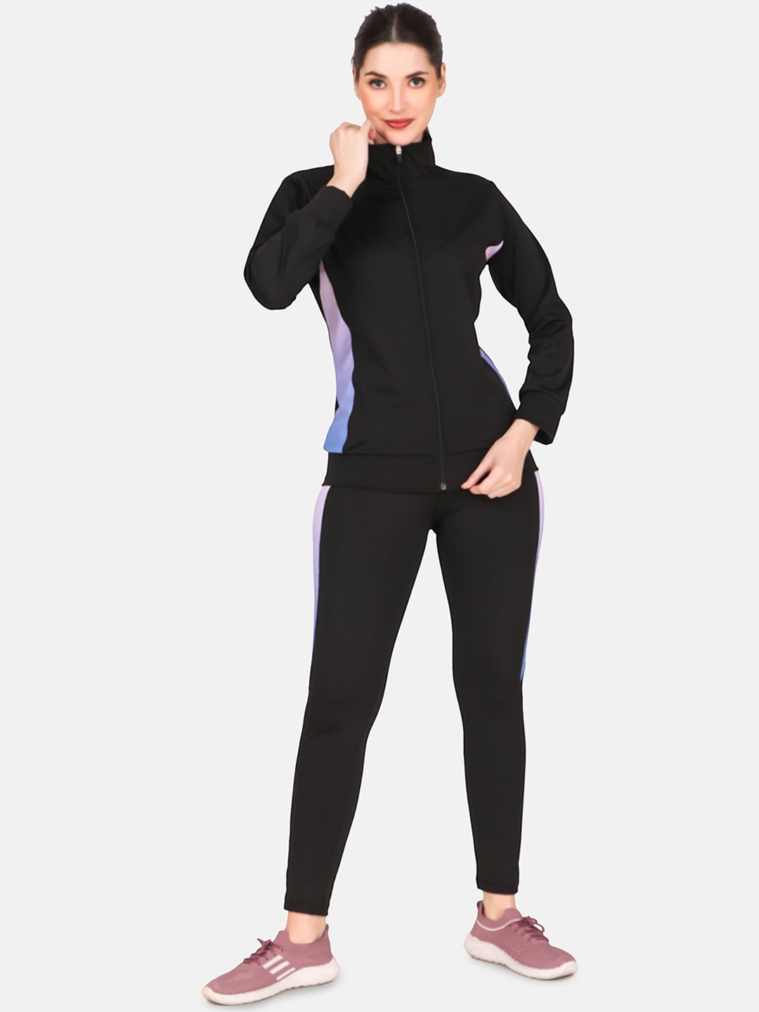 

BENZOS Women Mock Collar Tracksuit, Black