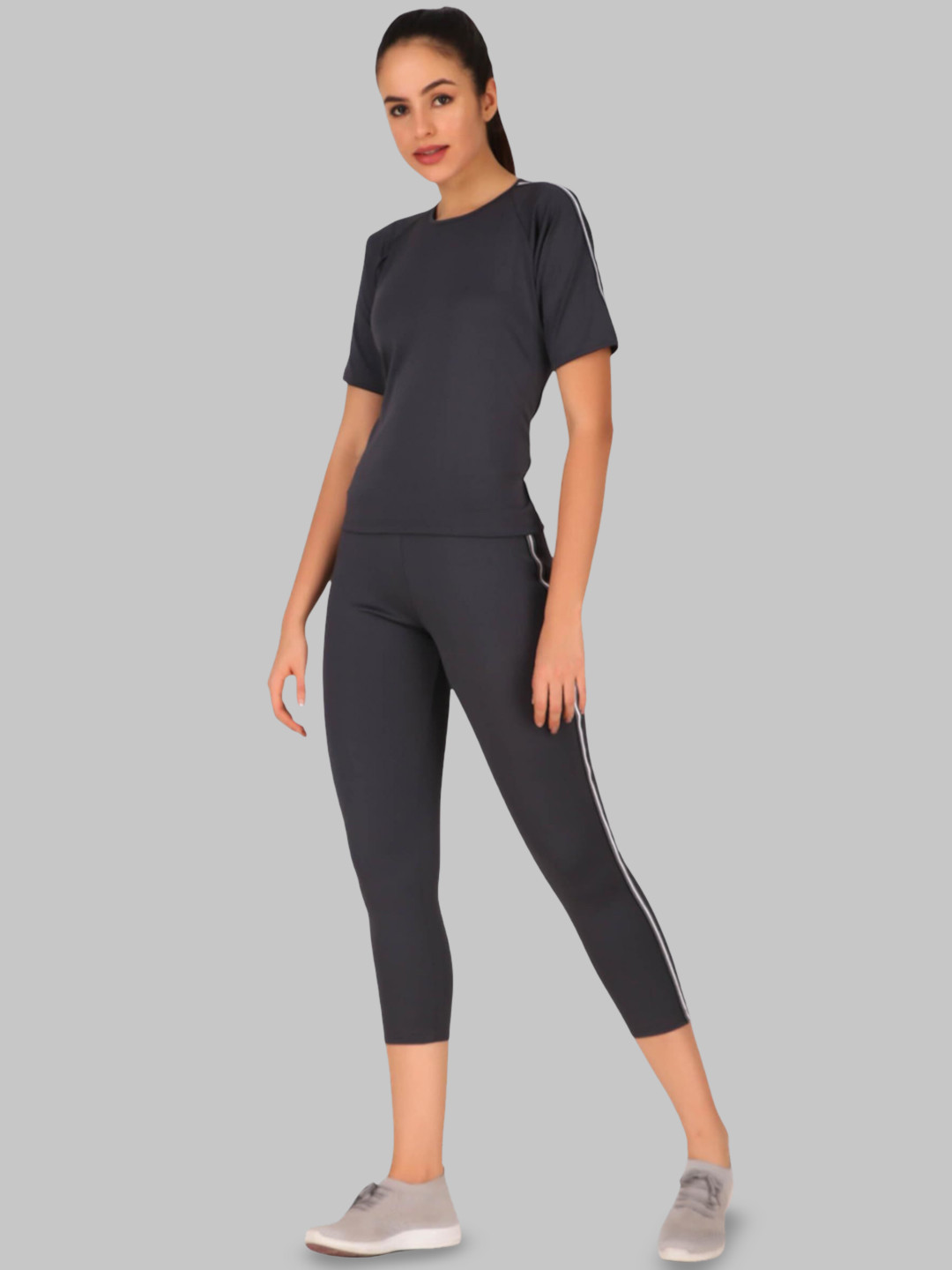 

BENZOS Short Sleeves T-Shirt With Capris Co-Ords, Grey
