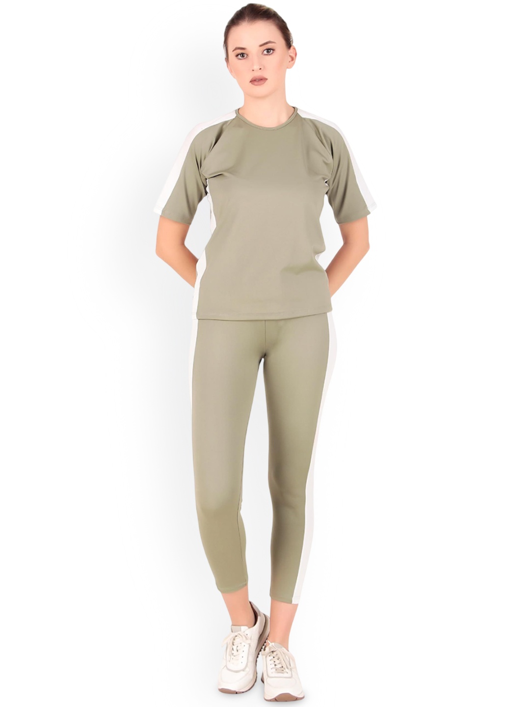 

BENZOS Women Colourblocked Mid-Rise Tracksuits, Khaki