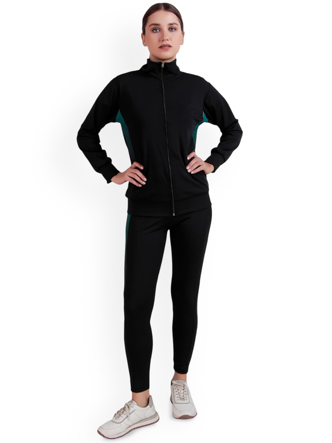 

BENZOS Women Mock Collar Tracksuit, Black