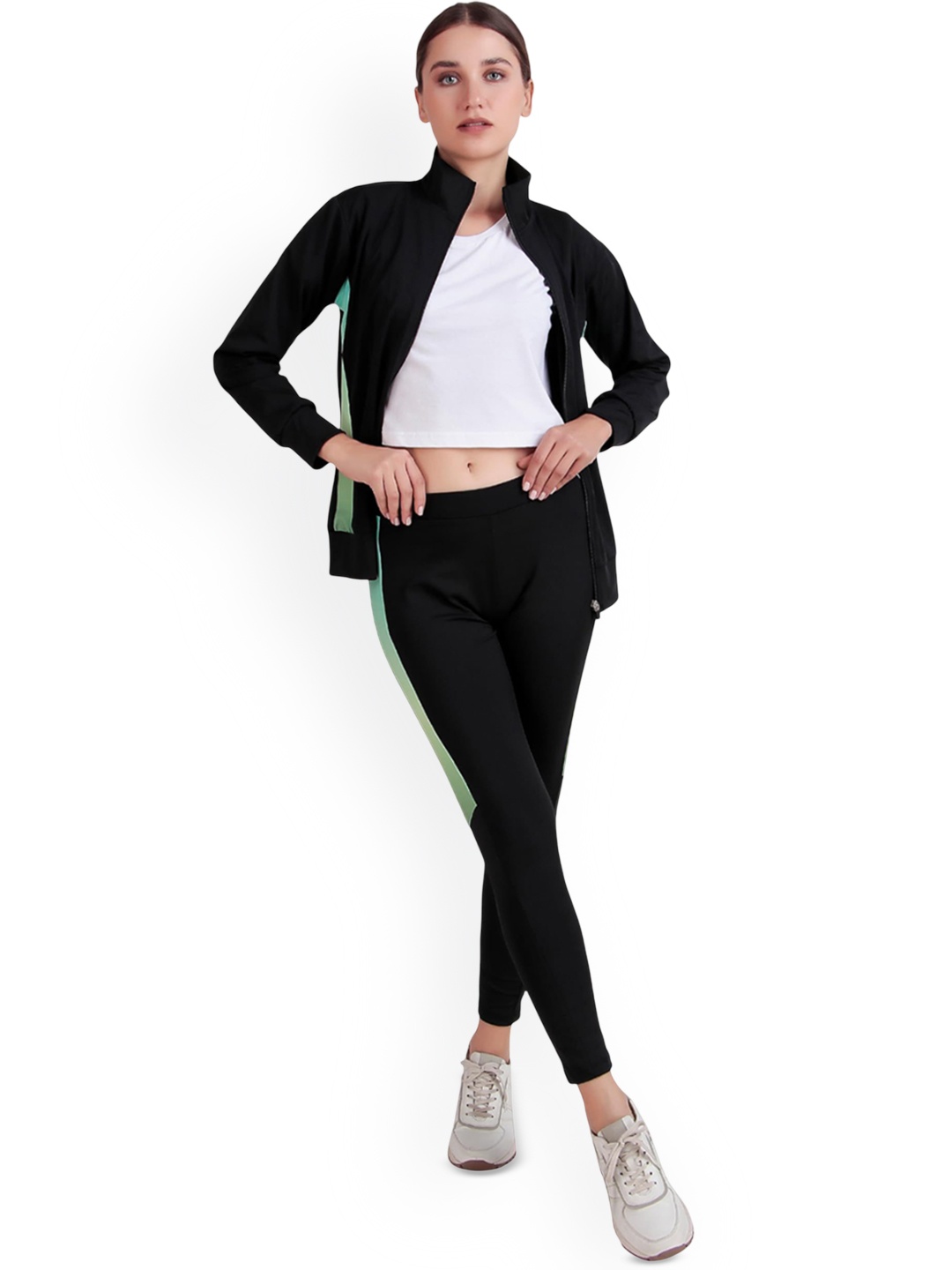 

BENZOS Women Mock Collar Mid-Rise Tracksuit, Black