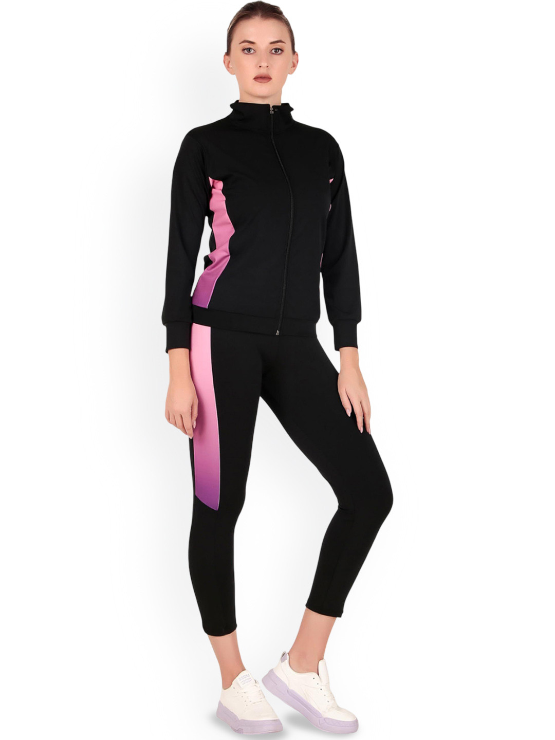 

BENZOS Women Mock Collar Tracksuit, Black