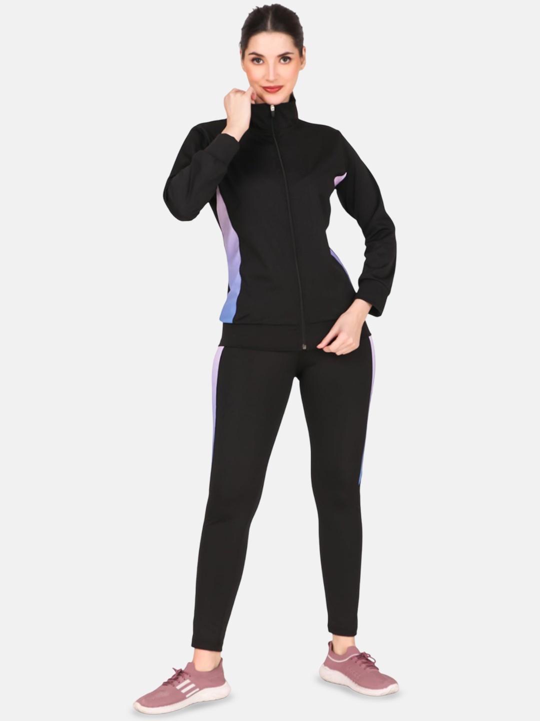 

BENZOS Women Mock Collar Tracksuit, Black