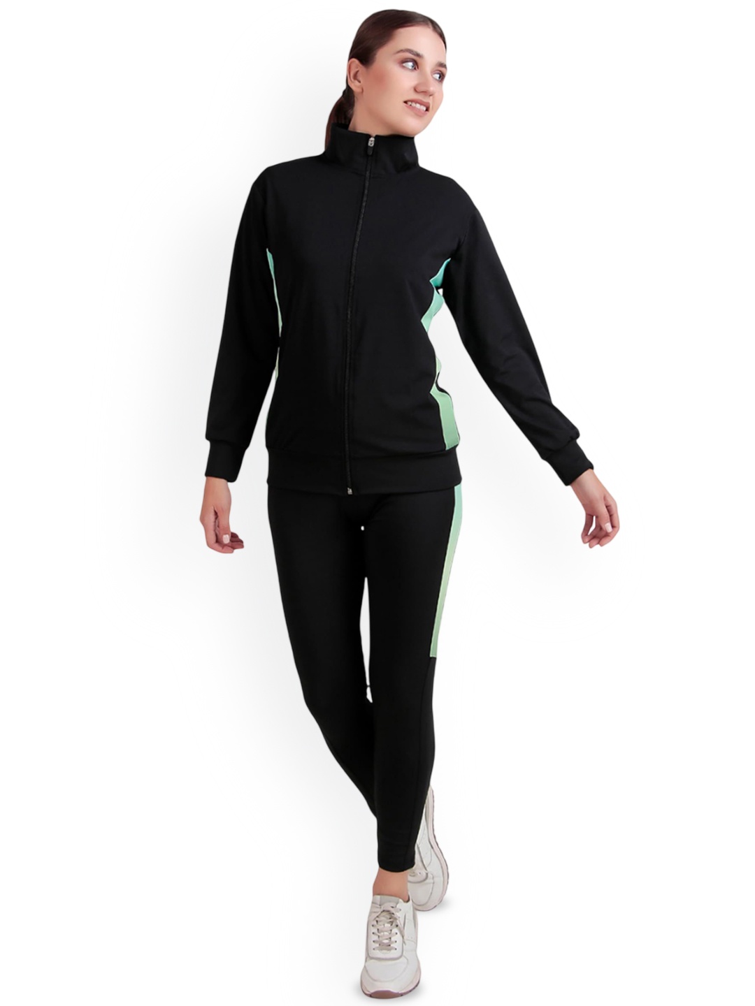 

BENZOS Women Mock Collar Mid-Rise Tracksuit, Black