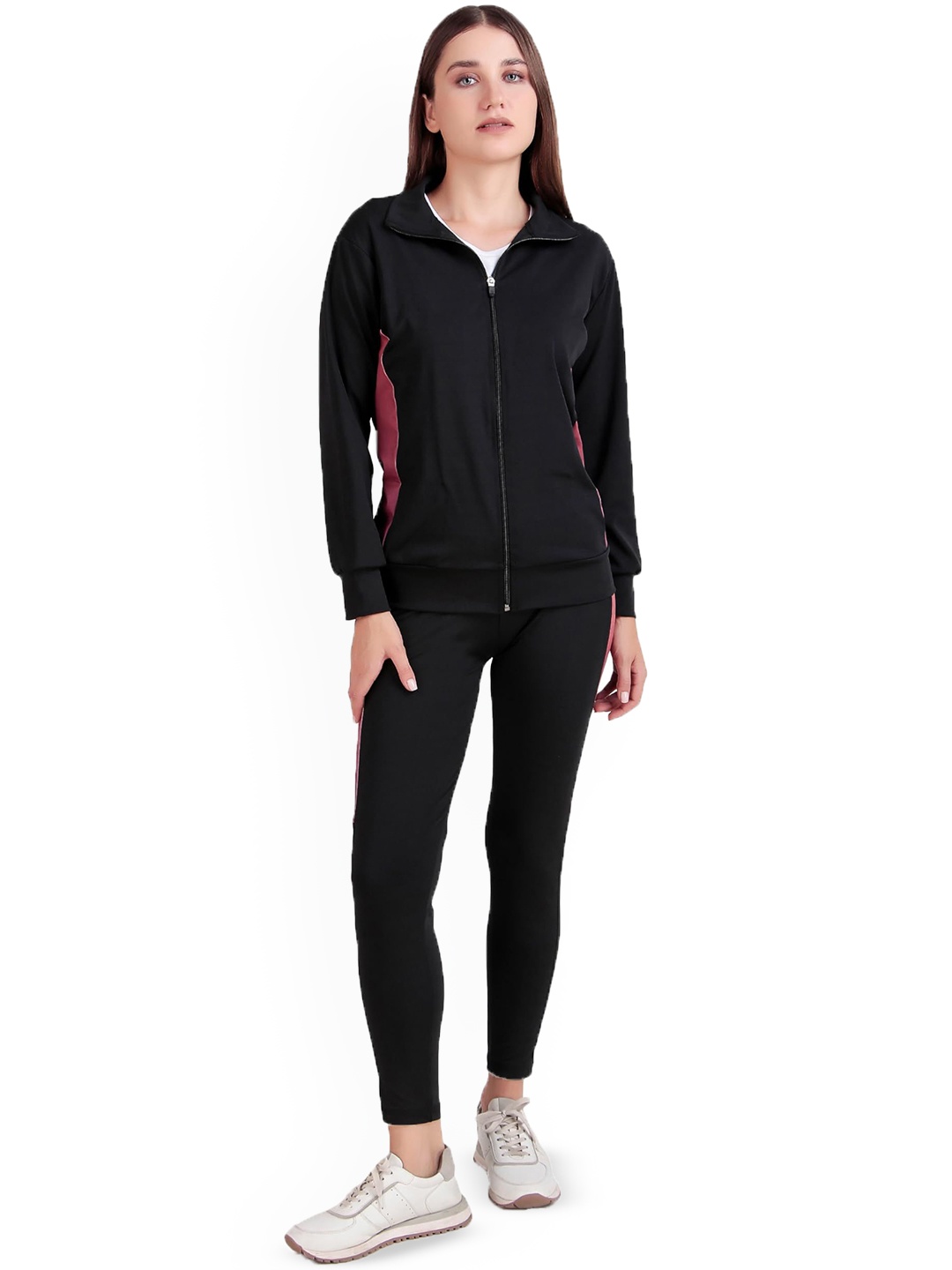 

BENZOS Women Mock Collar Tracksuit, Black