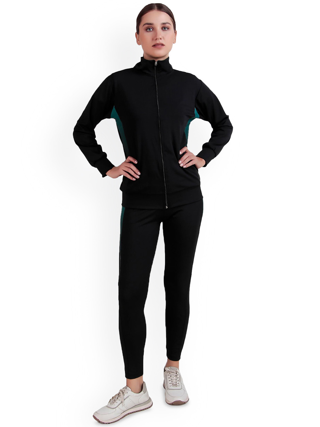 

BENZOS Women Mock Collar Tracksuit, Black