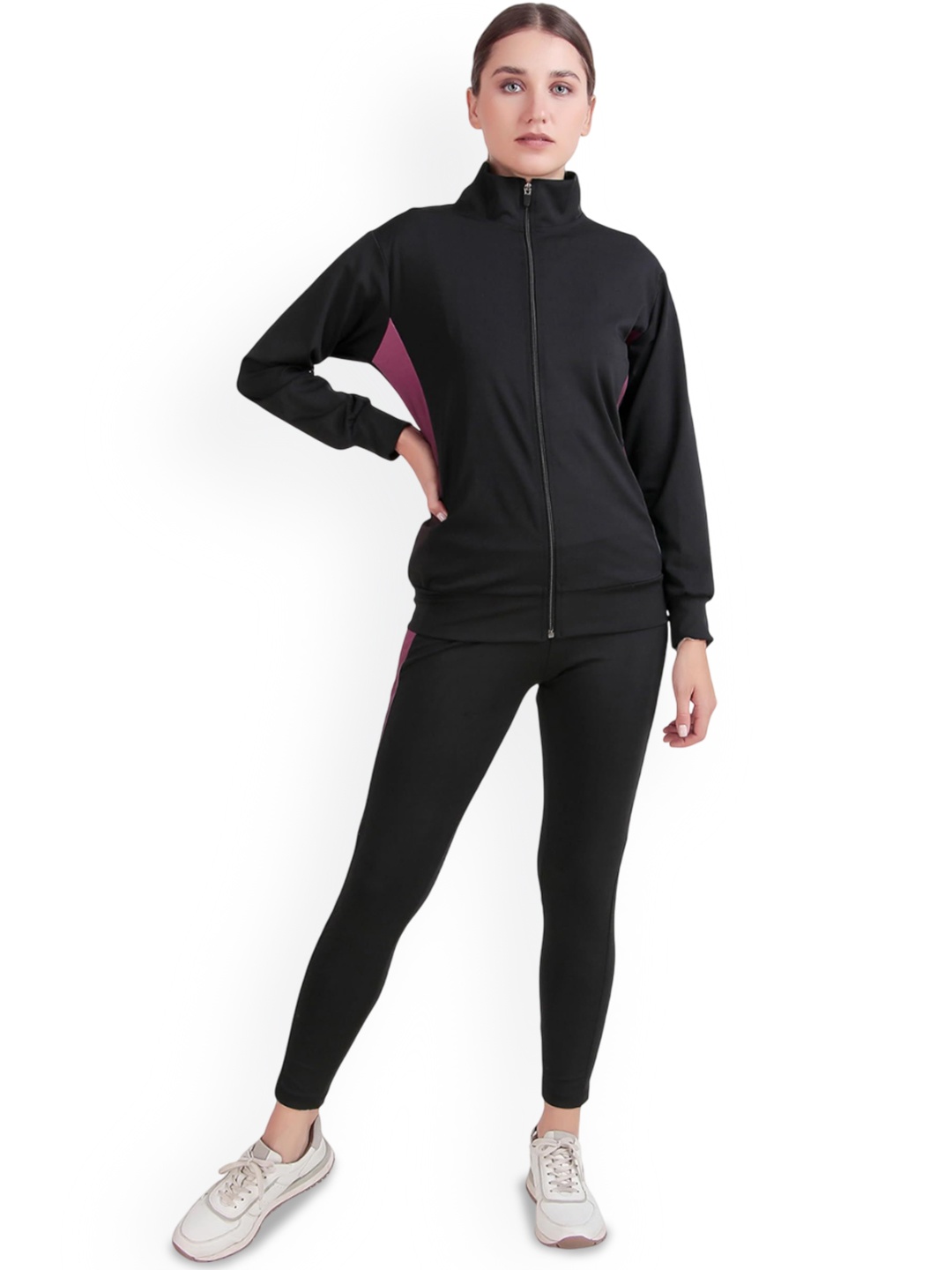 

BENZOS Women Mock Collar Tracksuit, Black