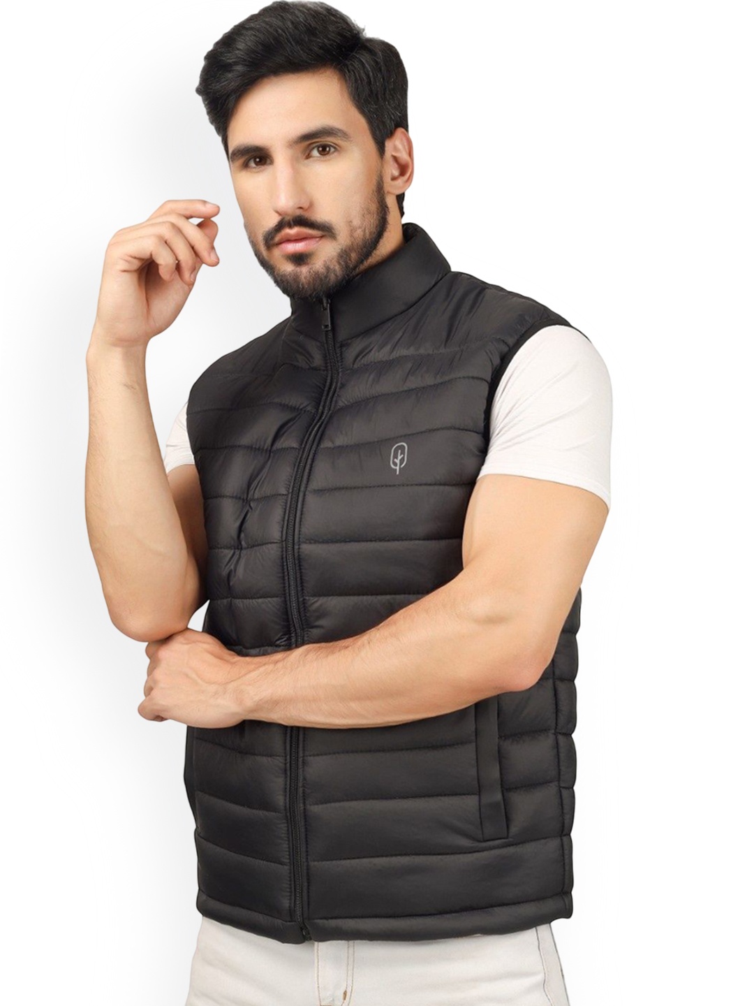 

BLUEFICUS Men Mock Collar Solid Casual Gilet Jacket, Black