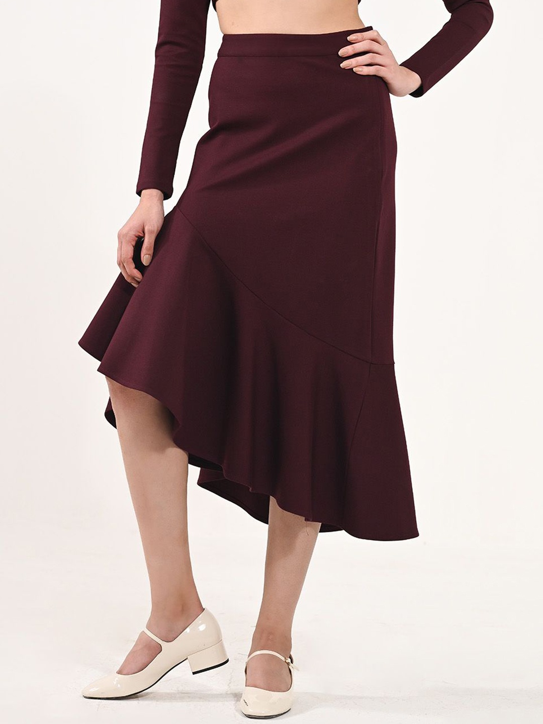 

Aamili Women A-Line Ruffled Hem Skirts, Maroon