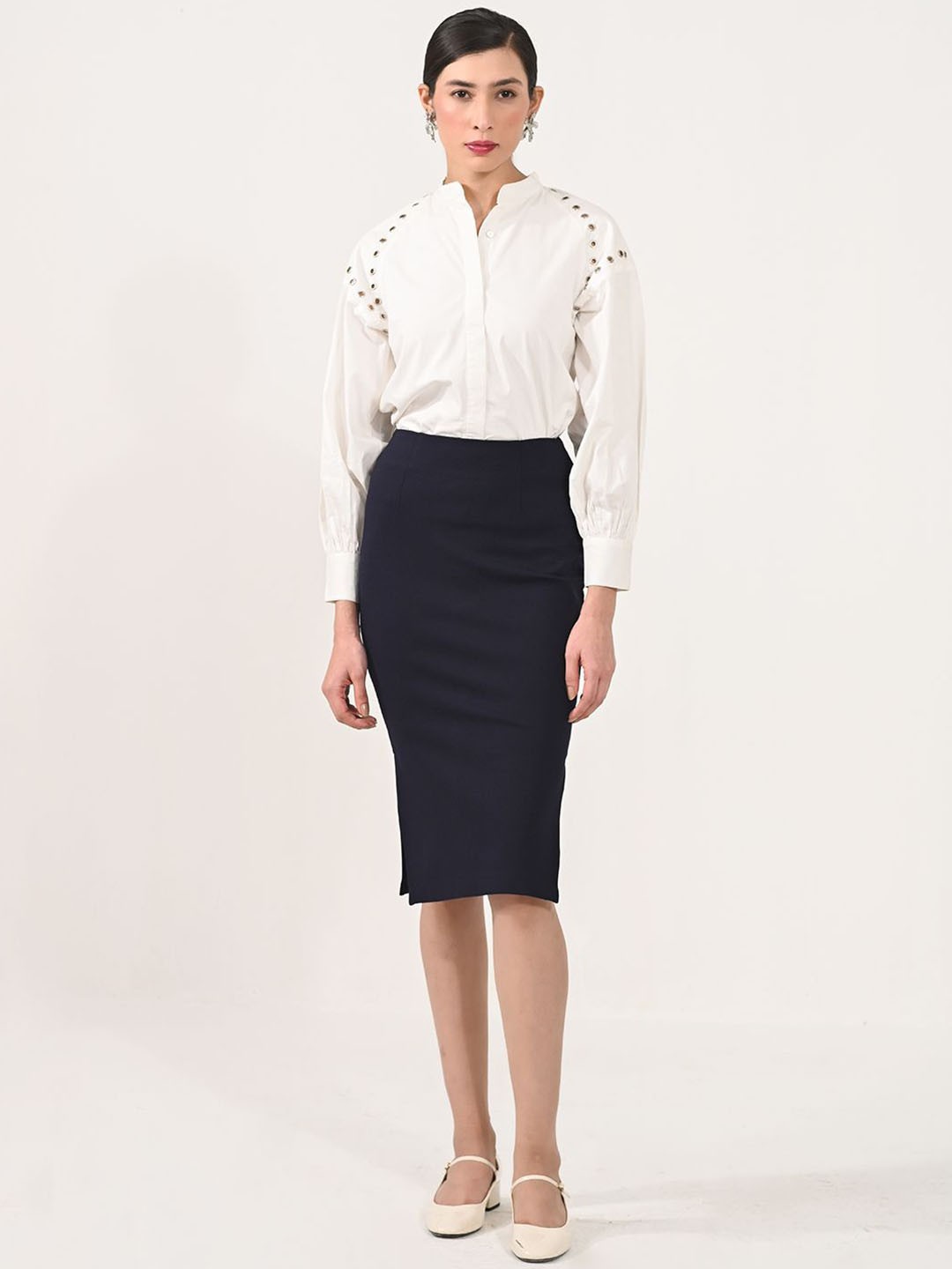 

Aamili Women Knee-Length Pencil Skirts, Navy blue