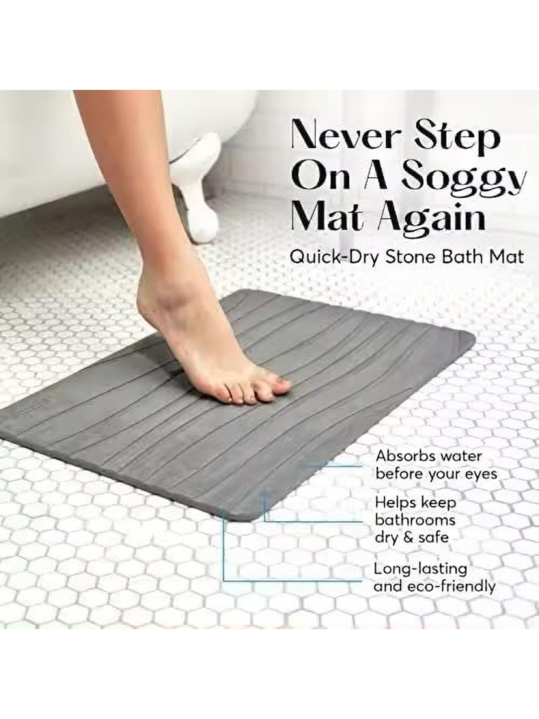 

HomeCloud Grey Textured 110 GSM Anti-Slip Bath Rug