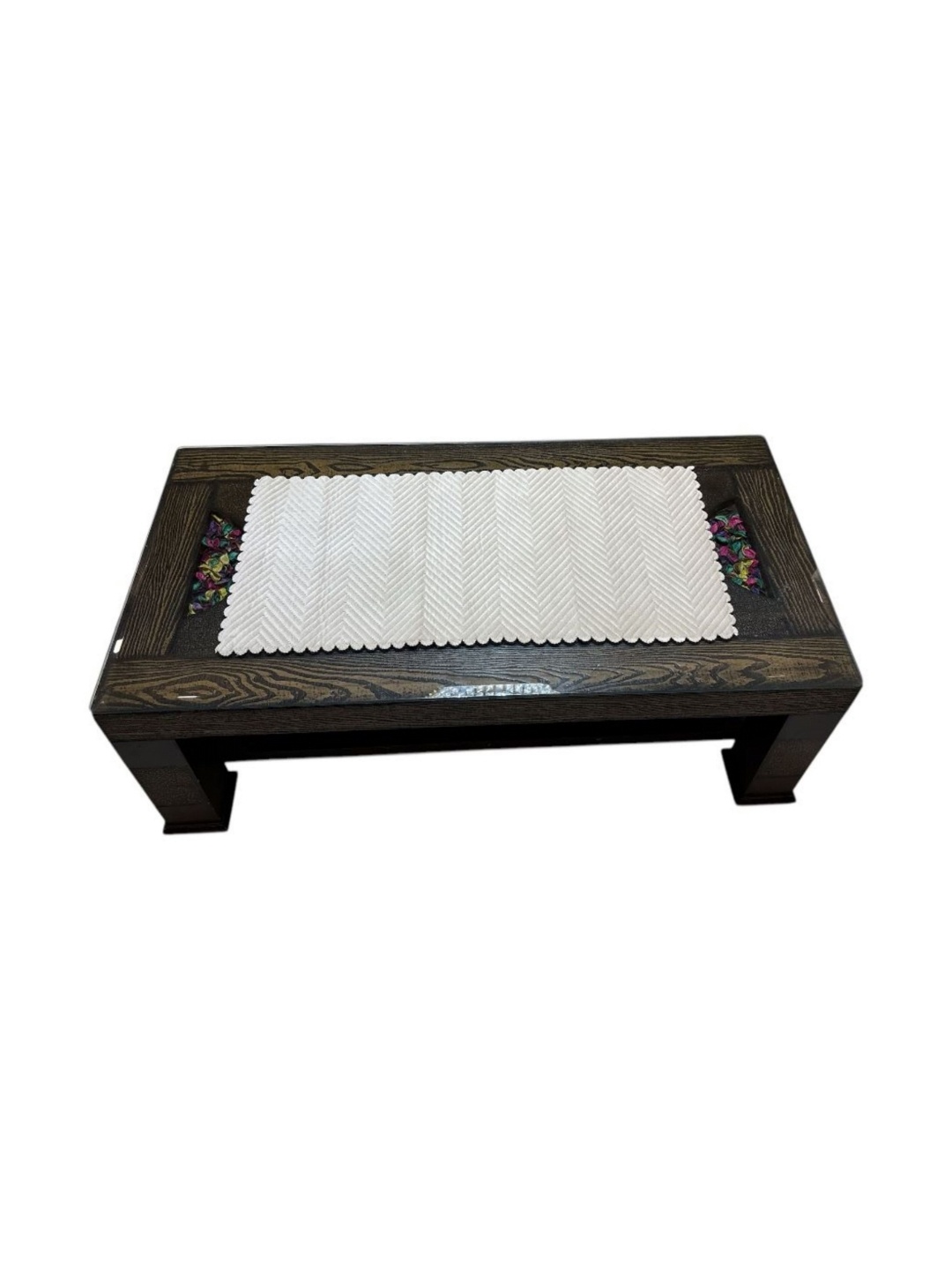 

TANLOOMS Cream-Colored Textured Velvet Rectangular Table Runner