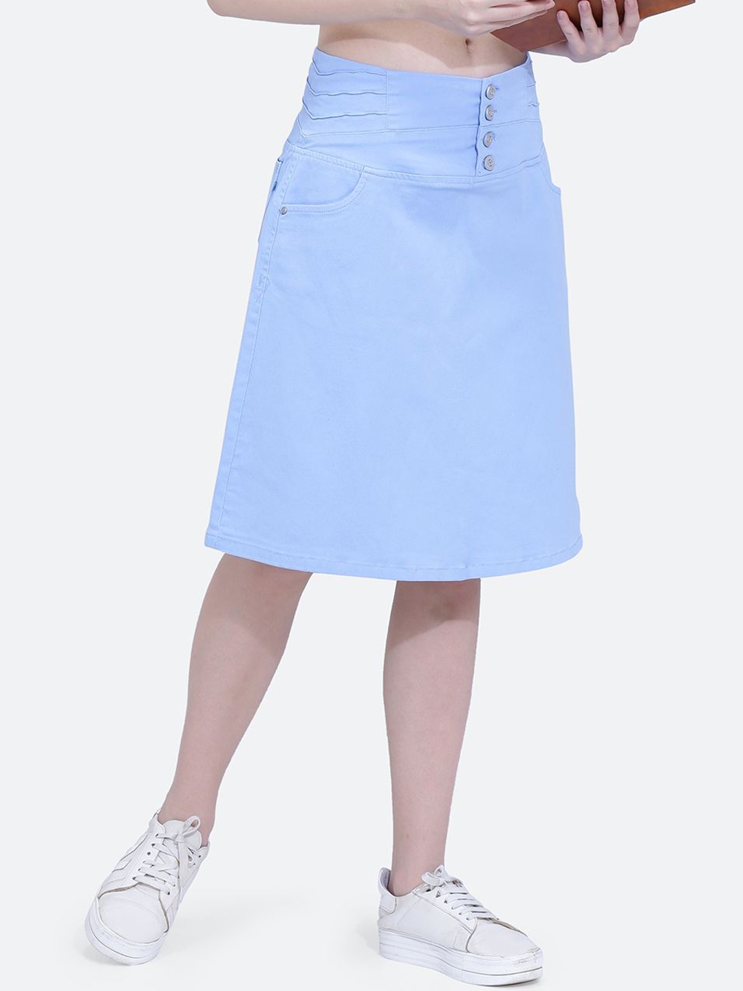 

FCK-3 Women A-Line Knee Length Denim Flared Skirts, Blue