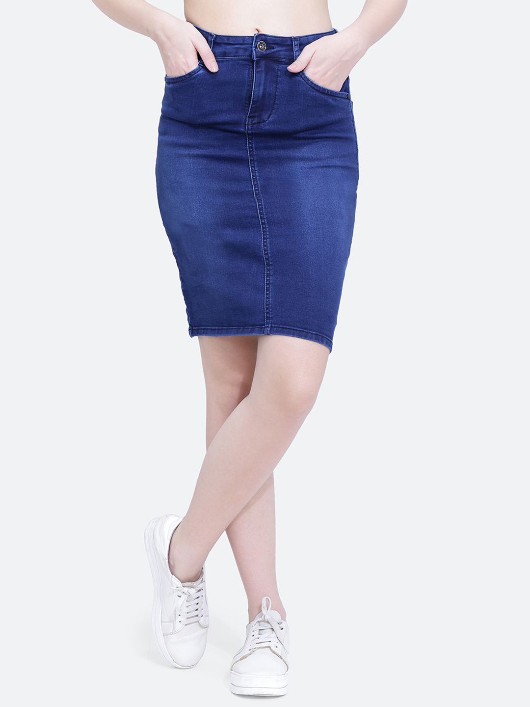 

FCK-3 Women Denim Above Knee Pencil Skirt, Blue