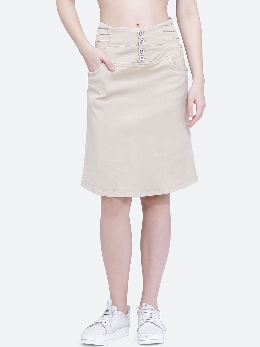 

FCK-3 Women A-Line Denim Skirts, Beige