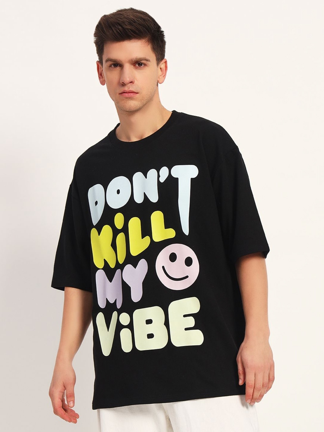 

COLOR CAPITAL Unisex Typography Printed Round Neck Cotton Relaxed Fit T-shirt, Black