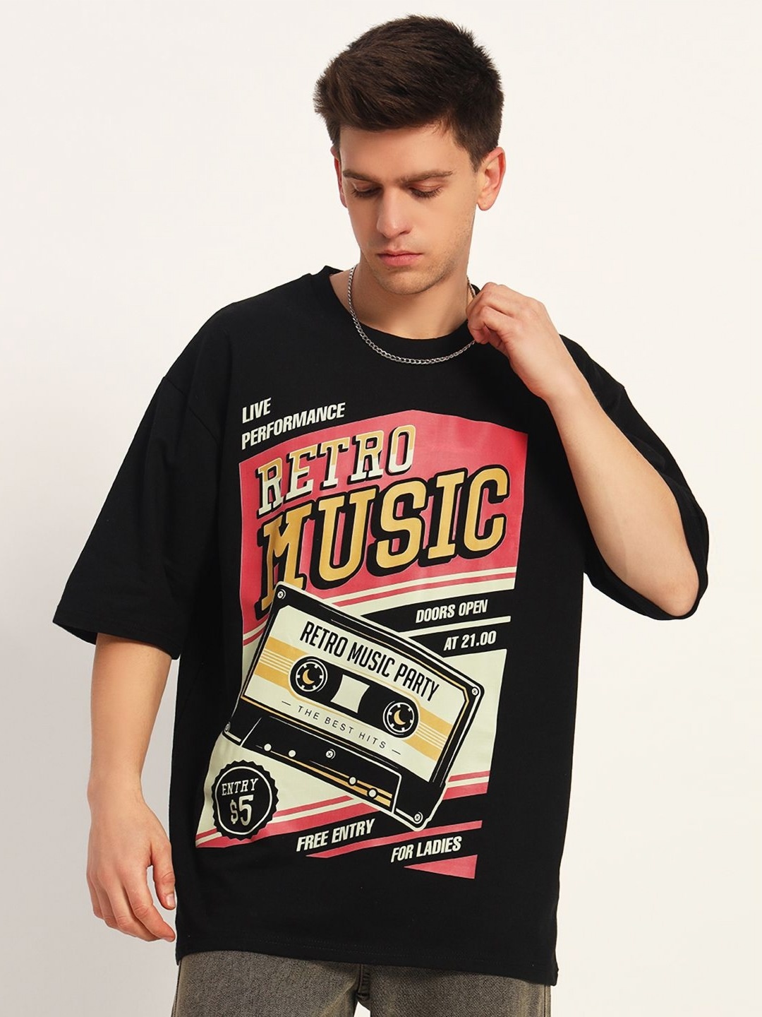 

COLOR CAPITAL Unisex Typography Printed Round Neck Cotton Oversized T-shirt, Black