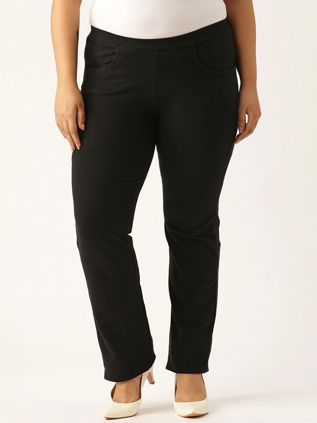 

theRebelinme Women Plus Size Relaxed Fit High-Rise Trousers, Black