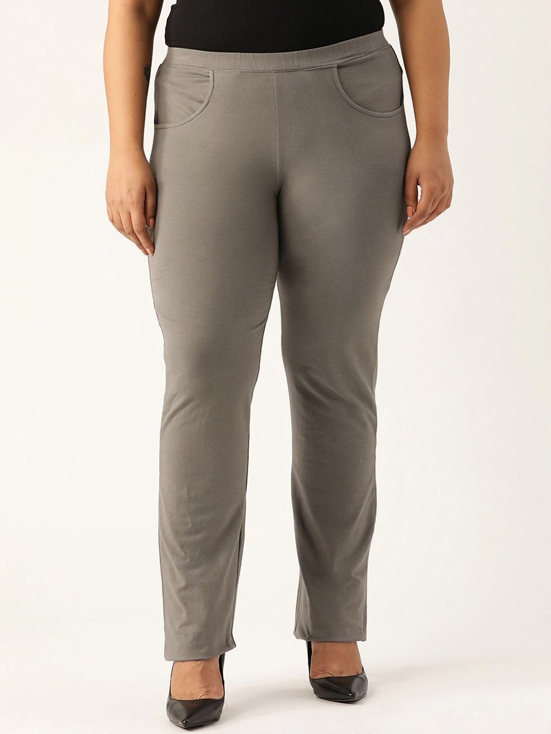 

theRebelinme Women Plus Size Relaxed High-Rise Regular Fit Trousers, Grey