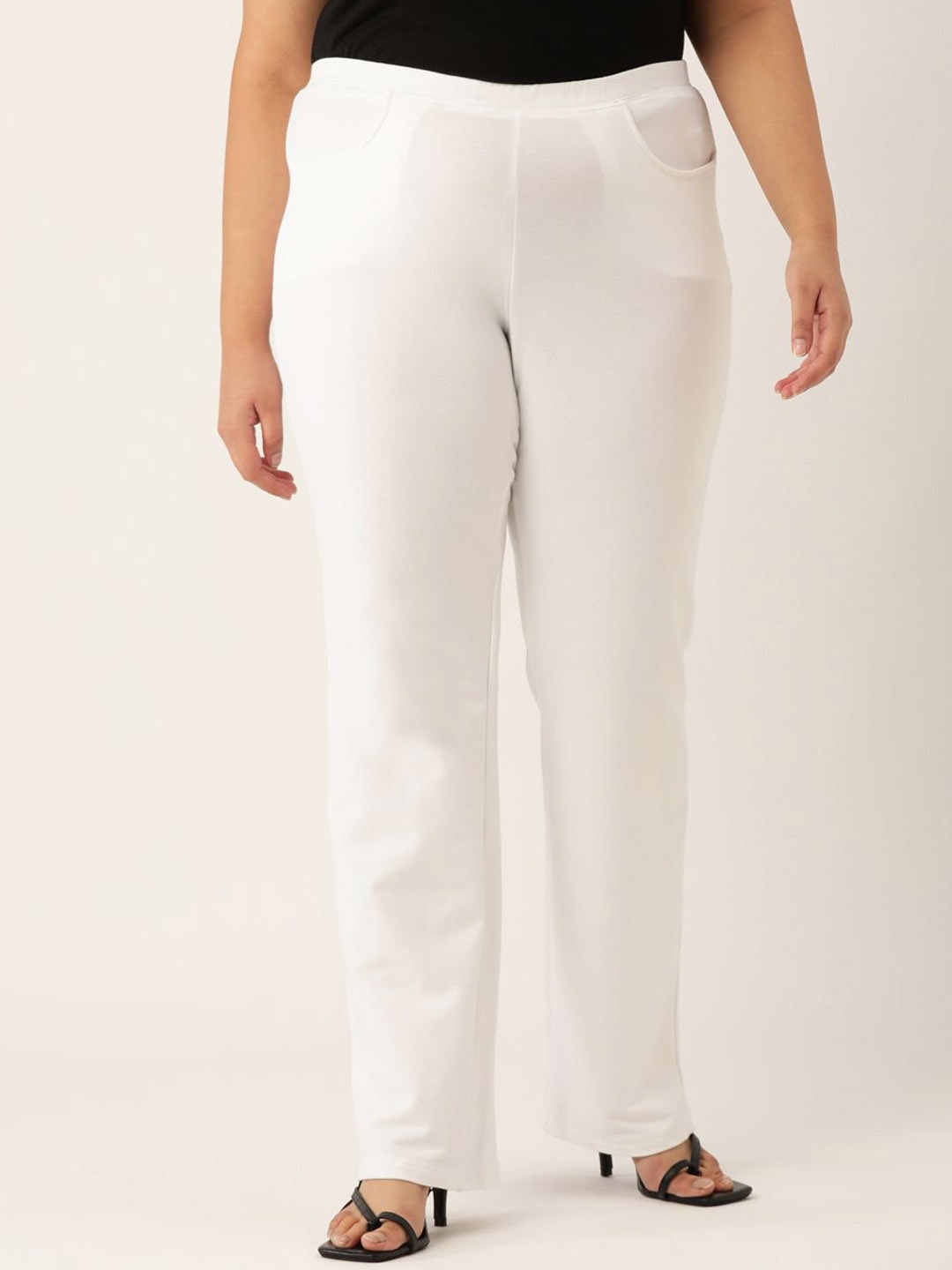 

theRebelinme Women Relaxed High-Rise Easy Wash Regular Trousers, White